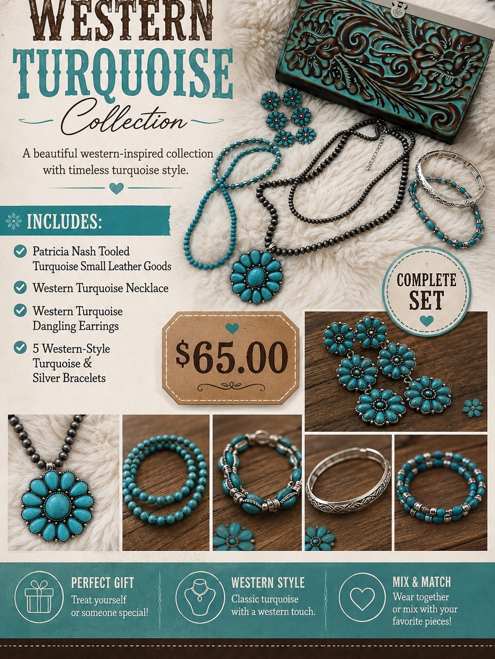 Patricia Nash Turquoise and Silver Western Jewelry Set